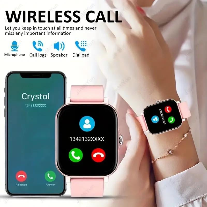 1.83-Inch High-Definition Touchscreen Smartwatch with Pink Strap - Making/Answering Calls, Step and Calorie Trackers, SMS Alerts, Weather Updates, Music Control, USB Charging, Suitable for Android and Iphone - Perfect for Outdoor Activities