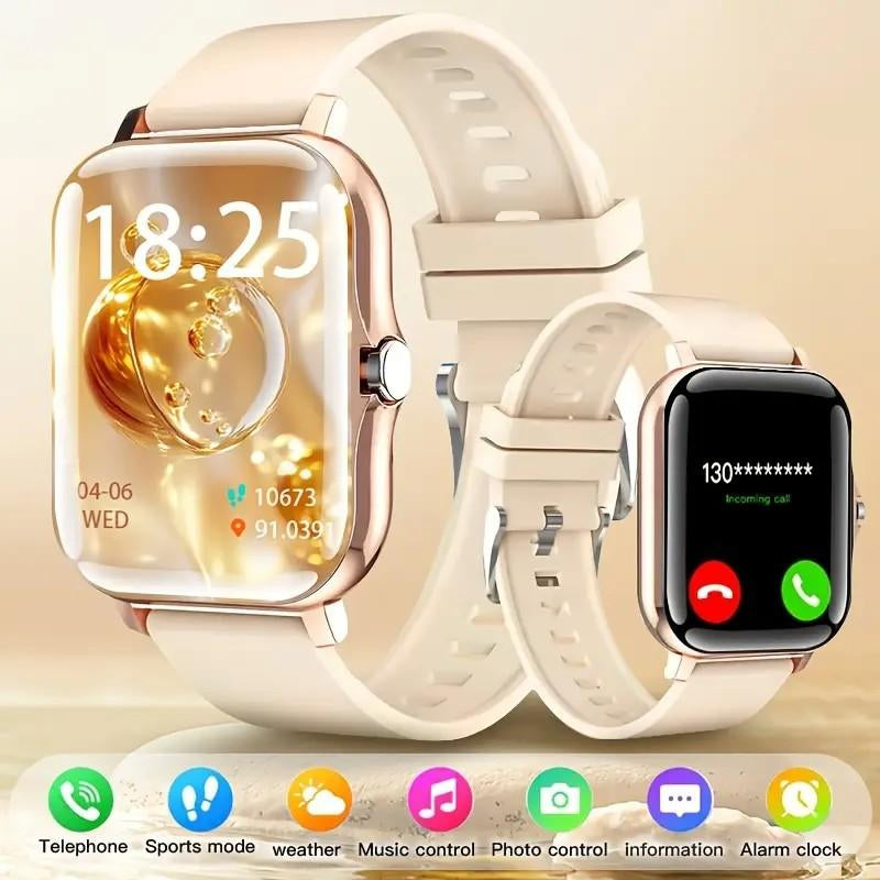 1.83-Inch High-Definition Touchscreen Smartwatch with Pink Strap - Making/Answering Calls, Step and Calorie Trackers, SMS Alerts, Weather Updates, Music Control, USB Charging, Suitable for Android and Iphone - Perfect for Outdoor Activities