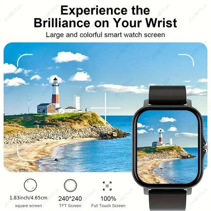 1.83-Inch High-Definition Touchscreen Smartwatch with Pink Strap - Making/Answering Calls, Step and Calorie Trackers, SMS Alerts, Weather Updates, Music Control, USB Charging, Suitable for Android and Iphone - Perfect for Outdoor Activities