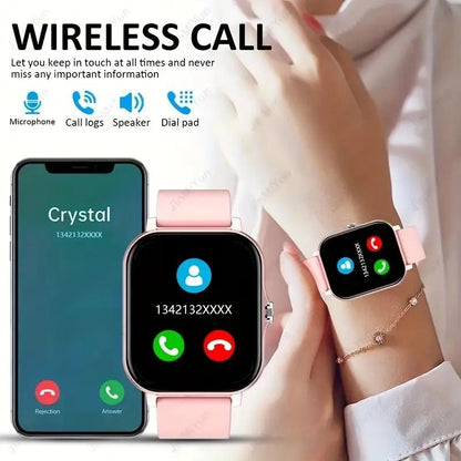 1.83-Inch High-Definition Touchscreen Smartwatch with Pink Strap - Making/Answering Calls, Step and Calorie Trackers, SMS Alerts, Weather Updates, Music Control, USB Charging, Suitable for Android and Iphone - Perfect for Outdoor Activities