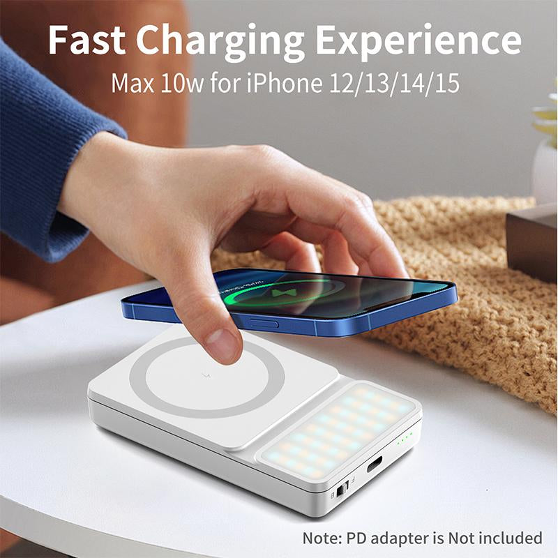 Magnetic Power Bank , Wireless Portable Charger, LED Fill Light, Selfie Light ,Compatible with Iphone 15/15 Plus/15 Pro/15 Pro Max, Iphone 14/13/12 Series and More. Luz Para Usb Charging Portable Charger Iphone Compact Adjustable