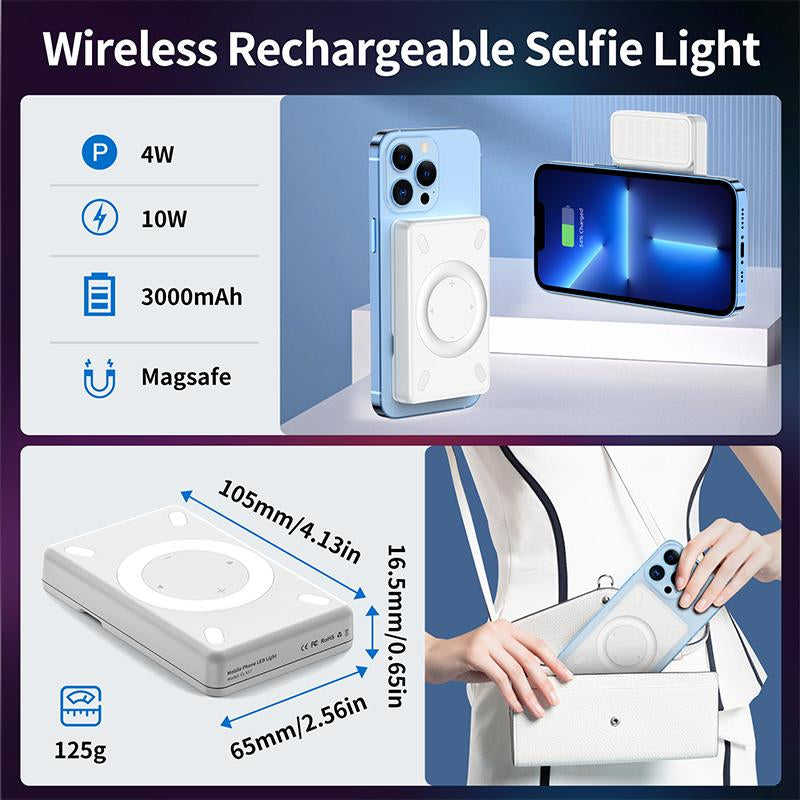 Magnetic Power Bank , Wireless Portable Charger, LED Fill Light, Selfie Light ,Compatible with Iphone 15/15 Plus/15 Pro/15 Pro Max, Iphone 14/13/12 Series and More. Luz Para Usb Charging Portable Charger Iphone Compact Adjustable