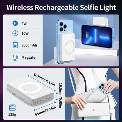 Magnetic Power Bank , Wireless Portable Charger, LED Fill Light, Selfie Light ,Compatible with Iphone 15/15 Plus/15 Pro/15 Pro Max, Iphone 14/13/12 Series and More. Luz Para Usb Charging Portable Charger Iphone Compact Adjustable