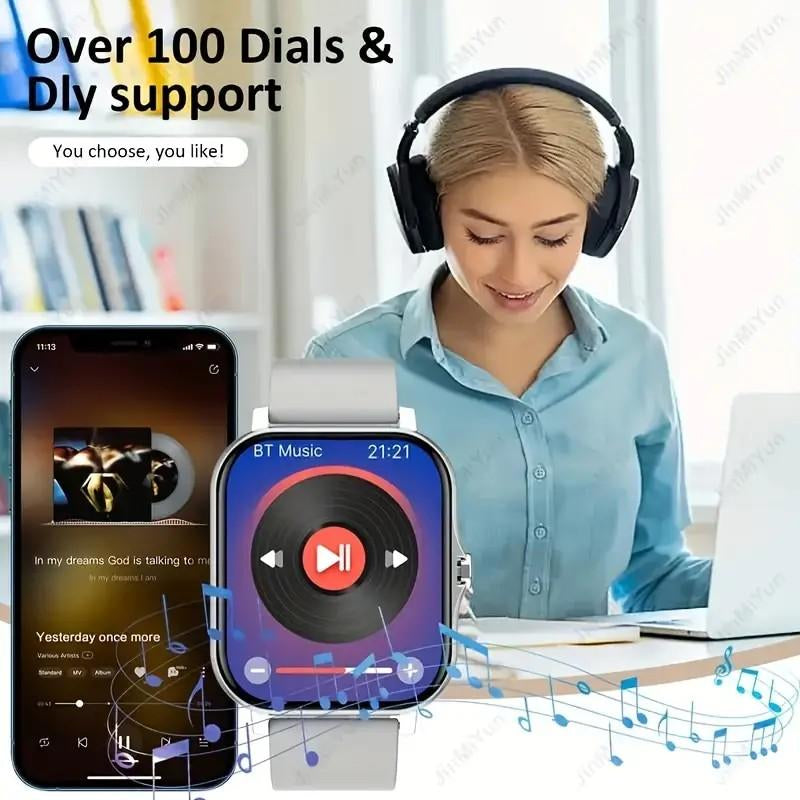 1.83-Inch High-Definition Touchscreen Smartwatch with Pink Strap - Making/Answering Calls, Step and Calorie Trackers, SMS Alerts, Weather Updates, Music Control, USB Charging, Suitable for Android and Iphone - Perfect for Outdoor Activities