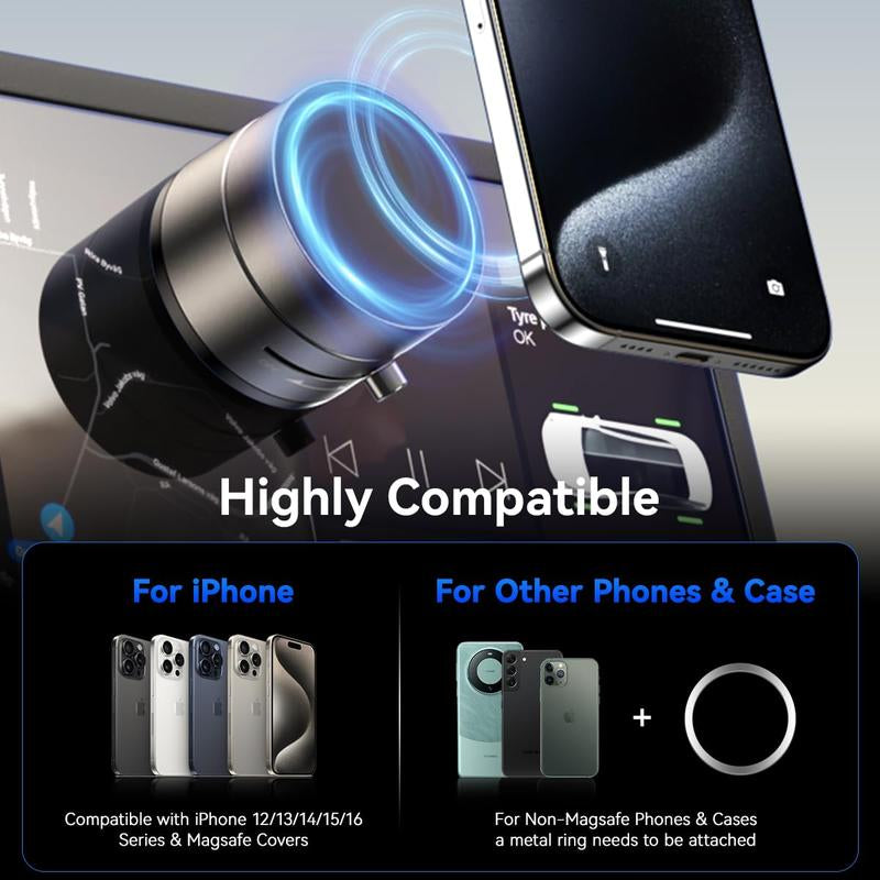 Vacuum Magnetic Suction Phone Holder, Upgraded 360° Adjustable Suction Cup Car Phone Mount, Hands-Free Cell Phone Holder for Car/Gym/Mirror/Smooth Surface, Compatible with Iphone 16/15/14/13/12 Series