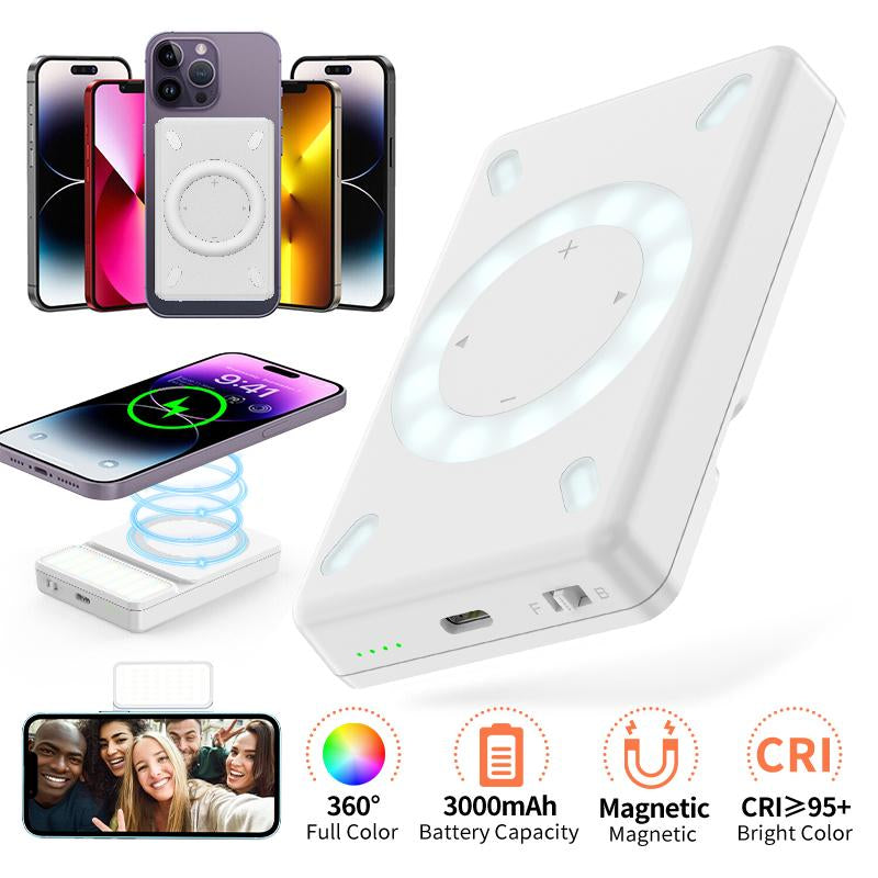 Magnetic Power Bank , Wireless Portable Charger, LED Fill Light, Selfie Light ,Compatible with Iphone 15/15 Plus/15 Pro/15 Pro Max, Iphone 14/13/12 Series and More. Luz Para Usb Charging Portable Charger Iphone Compact Adjustable