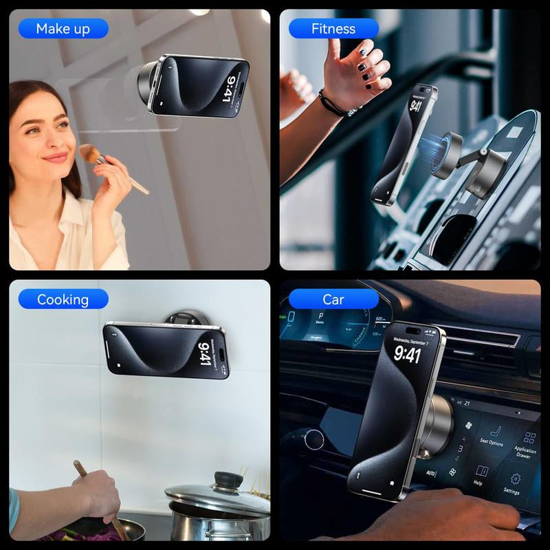 Vacuum Magnetic Suction Phone Holder, Upgraded 360° Adjustable Suction Cup Car Phone Mount, Hands-Free Cell Phone Holder for Car/Gym/Mirror/Smooth Surface, Compatible with Iphone 16/15/14/13/12 Series