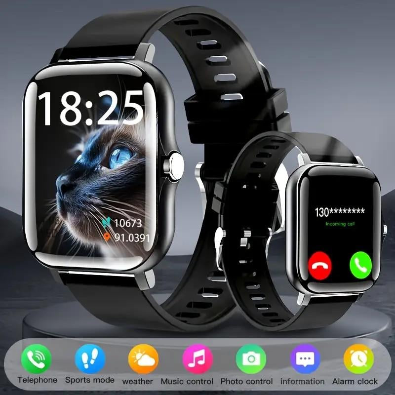 1.83-Inch High-Definition Touchscreen Smartwatch with Pink Strap - Making/Answering Calls, Step and Calorie Trackers, SMS Alerts, Weather Updates, Music Control, USB Charging, Suitable for Android and Iphone - Perfect for Outdoor Activities